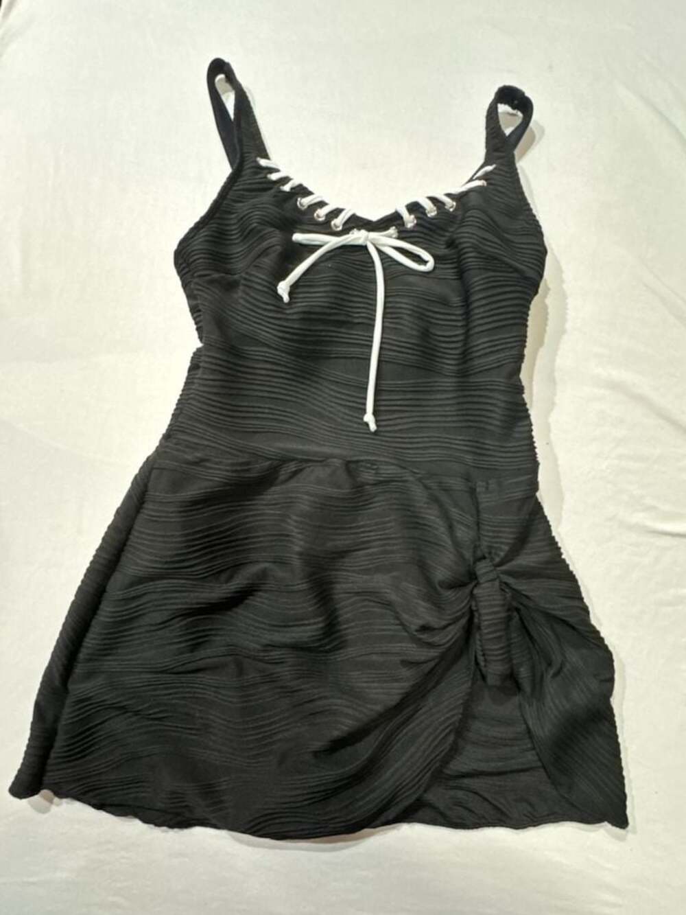 M424 Women's Black Ribbed Lace-Up Swim Dress Size S